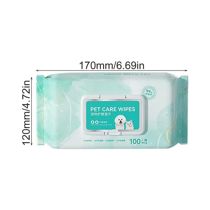 100 Sheets Pet Wipes Cat Dog Deodorant Moisturizing Cleaning Tear Stains Decomposition Odor Pure Water Safe Gentle Pet Supplies