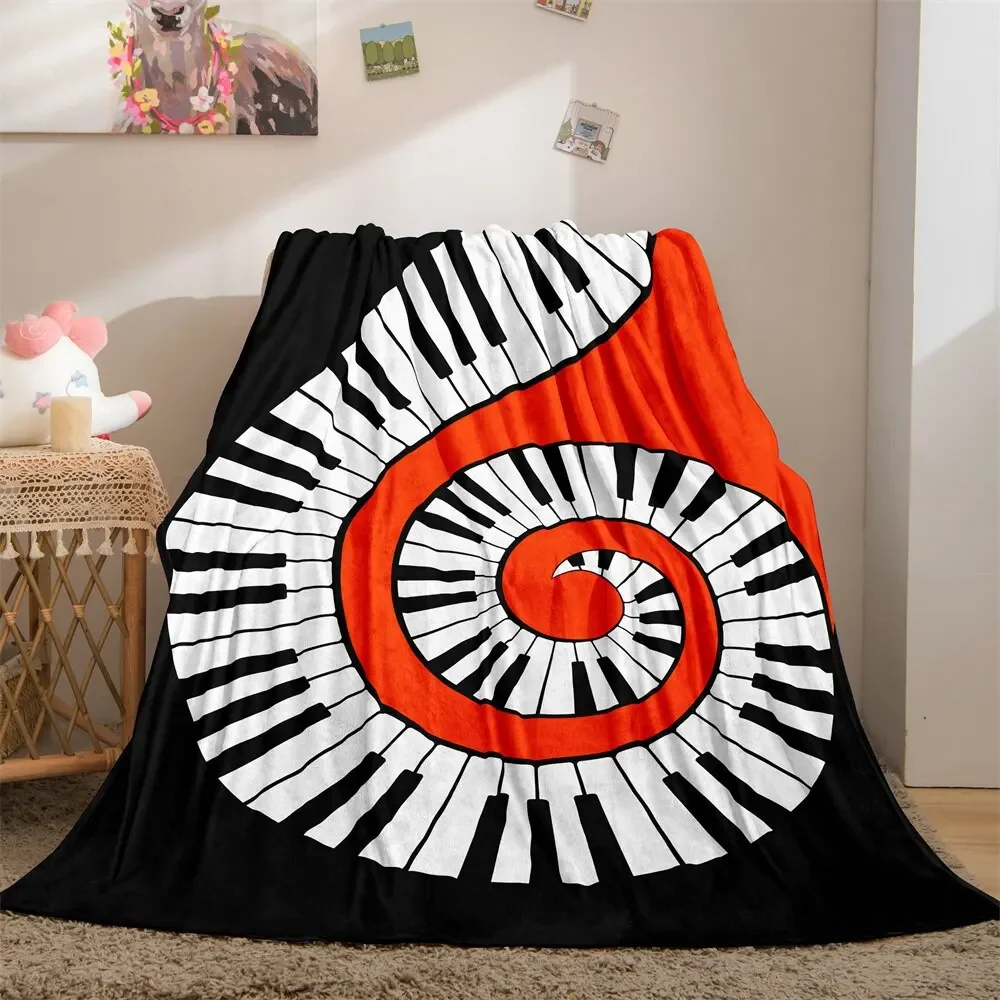 Music piano digital-printed polyester Bedroom velvet flannel cover blanket Fleece soft sofa cover blankets for beds