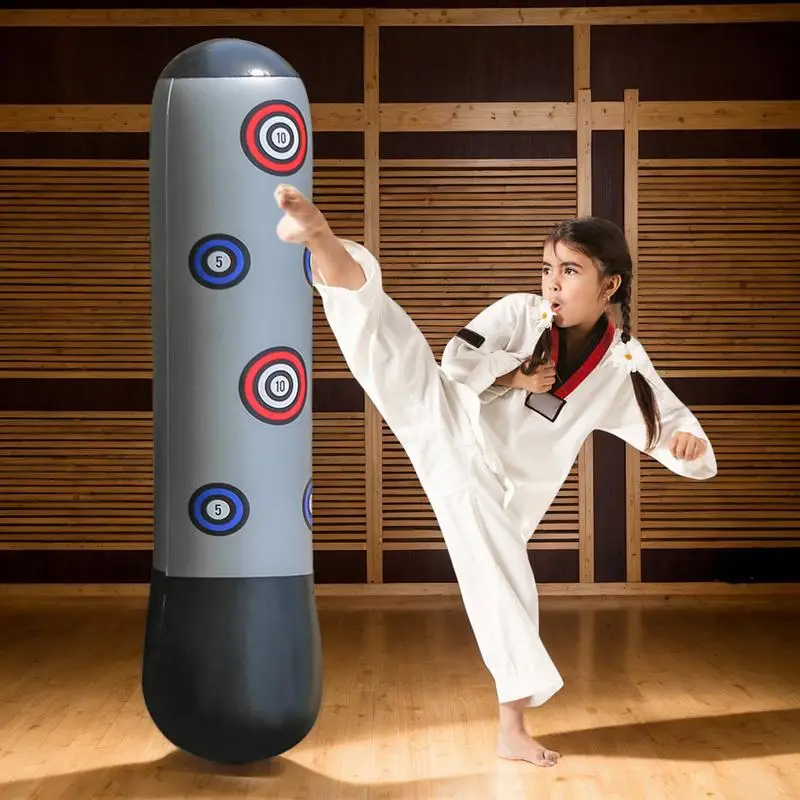 Kids Inflatable Punching Bag Toddler Boxing Fitness Bag 63 Inch Kickboxing Fitness Tool For Kids Aged 5-12 Years Old Bounce Back