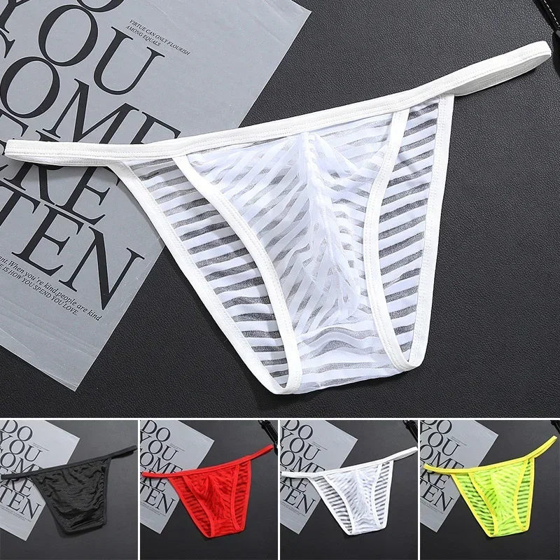 Ice Silk G-string Underpants Underwear Soft Breathable Mini See through Men Bulge Pouch Shorts Sexy Solid Color New