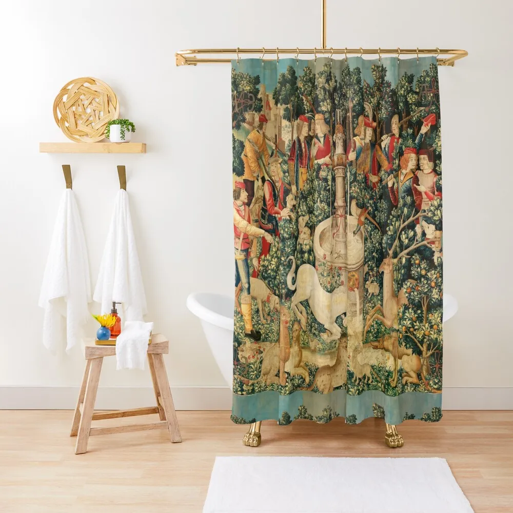 

UNICORN IS FOUND / Fountain,Other Animals,Green Floral Shower Curtain Bathroom Shower Curtain