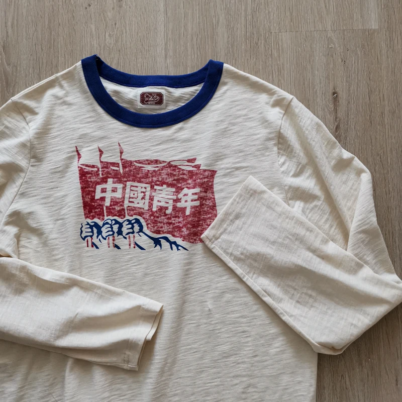 

Футболка Xie Xianen Youth Collaborative с круглым вырезом и длинным рукавом, в стиле ретро 80-х, модная, хлопковая, приталенного кроя, для осеннего сезона