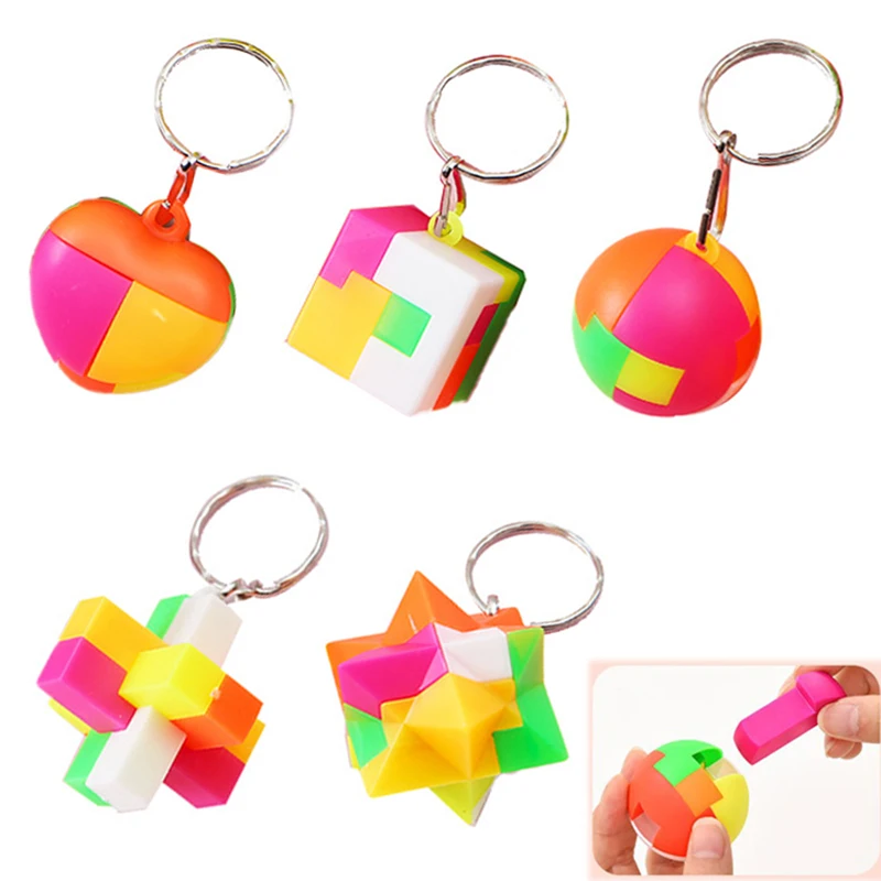 10pcs/bag Geometric Puzzle Toys Educational Assembling Keychains Kids Birthday Party Favor Guest Gifts Goodie Bag Filler Reward