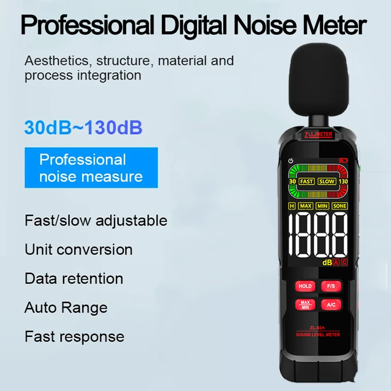 

ZL82A Battery Portable Noise Meter 30-130dB A/C Weighted Digital Sound Level Meter Audio Level Meter Sound Meter Decibelimetro