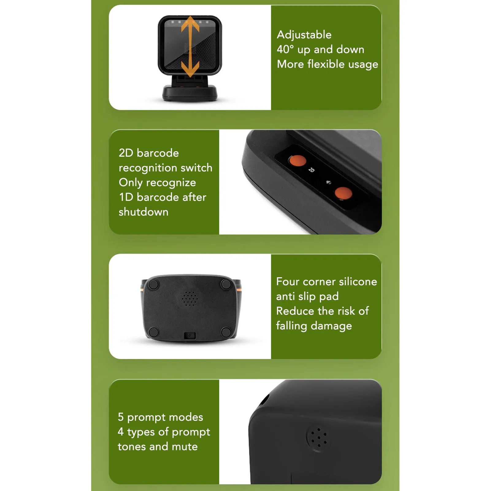 Настольный сканер штрих-кода, высокая скорость сканирования, большое окно, 1D 2D-считыватель штрих-кода для супермаркетов, розничные магазины, книжный магазин