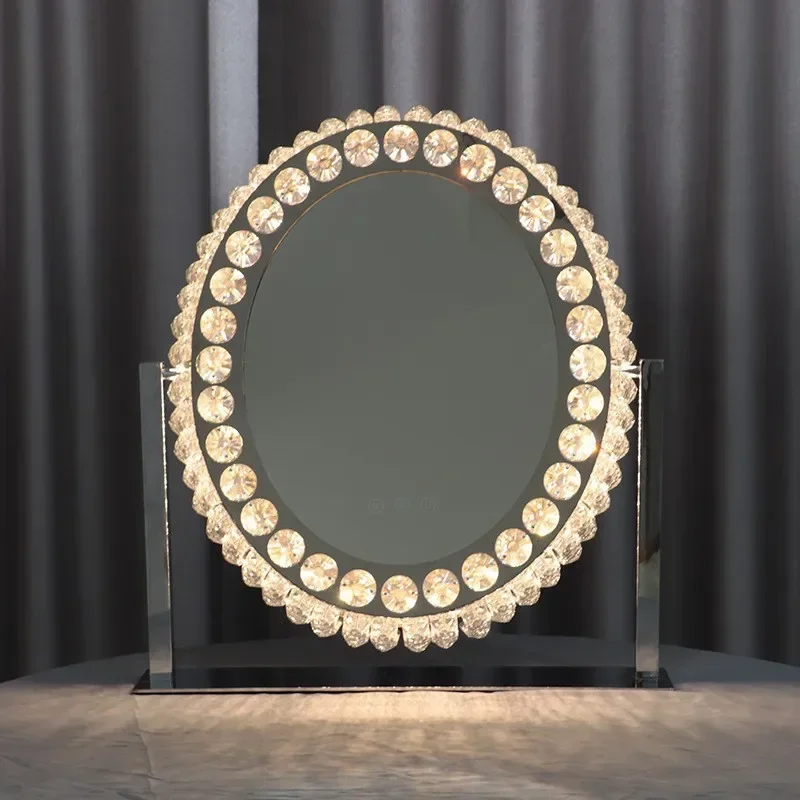 HYS-Oval 360° rotating led makeup mirror - minimalist design, illuminated, large size, perfect for home, desk, or dorm room