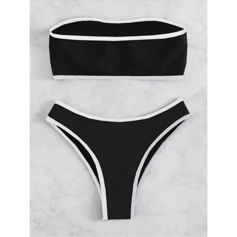 Contrast bindende bandeau bikini's 2024 vrouwen sexy string badpak push-up badmode vrouwelijk badpak zwemmen zomer strandkleding