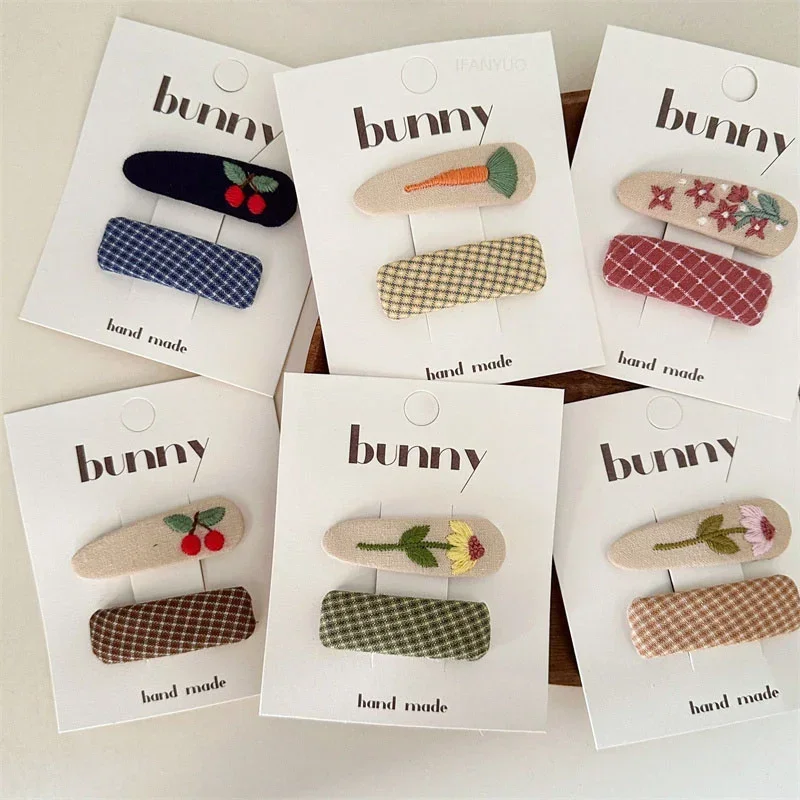 الكورية الحلو المطرزة زهرة الرضع الأطفال مقاطع الشعر لطيف تنوعا الكرز فتاة الطفل دبوس الشعر أزياء الأخوات الاطفال أغطية الرأس