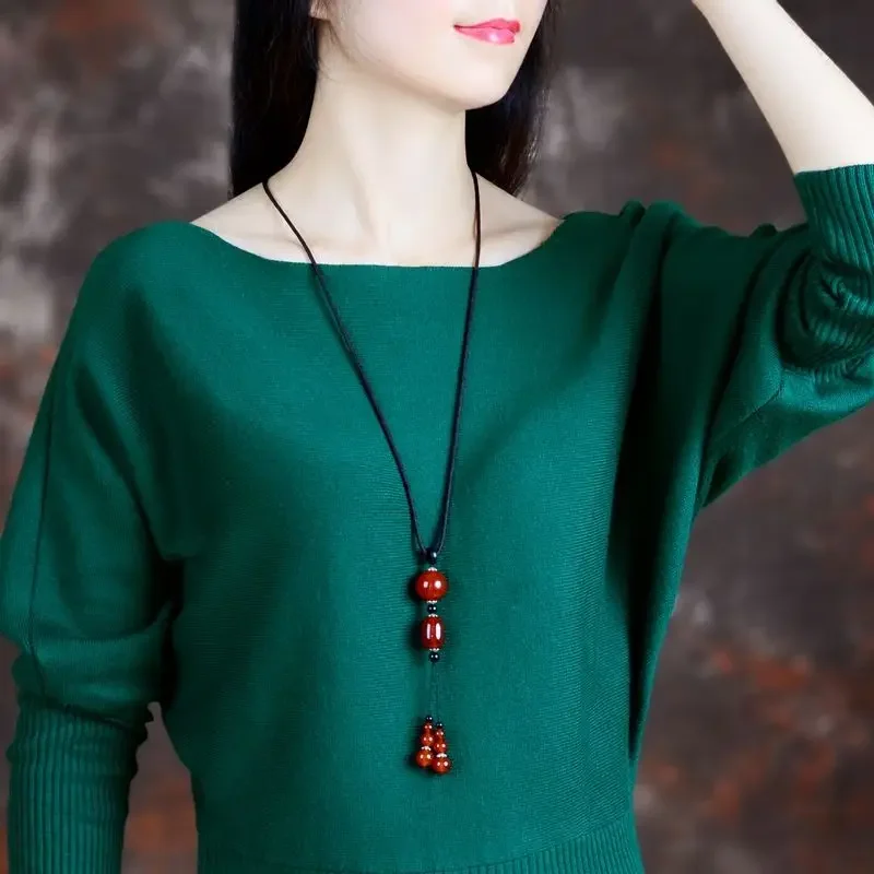 Natural red agate woolen chain necklace pendant long pendant simple exquisite Chinese ethnic style all-match jewelry set women's