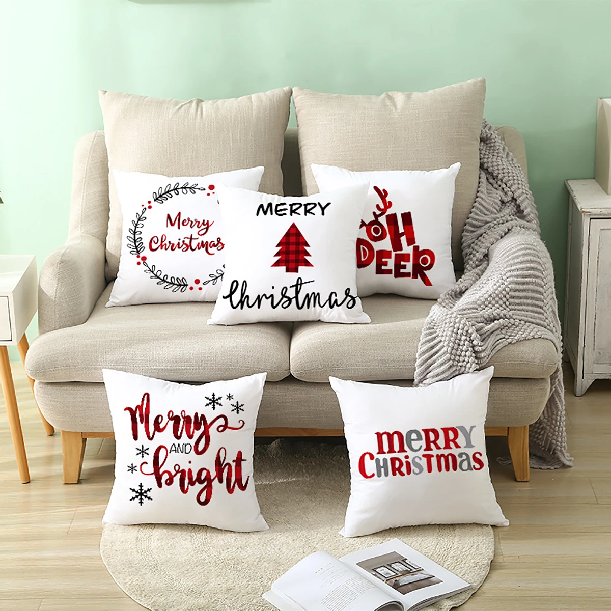 45cm Merry Christmas Cushion Cover Pillowcase 2023 Christmas Decorations for Home Ornament Happy New Year Christmas Decor