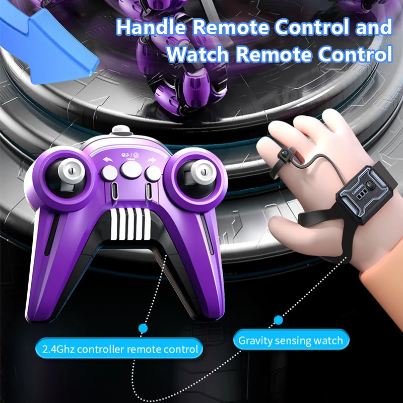 1:14 รุ่น 6 ล้อรีโมทคอนโทรลถังน้ําระเบิดรถ 360 °   หมุนดริฟท์ 2.4G พร้อมที่จับนาฬิกาควบคุมของเล่นเด็กรถของขวัญ