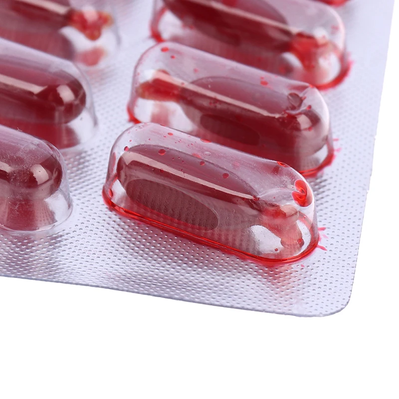 

10Pcs Halloween Fake Blood Capsule Halloween April Fools Day Party Prank Blood Spitting Prop Funny Scary Vampire Supplies