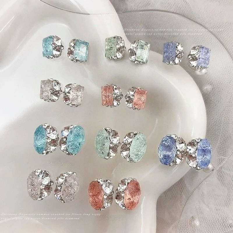 5Pcs Summer Cracked Ice Stack Nail Charms, special alloy crystal beads for rock sugar style press-on DIY manicure ornaments