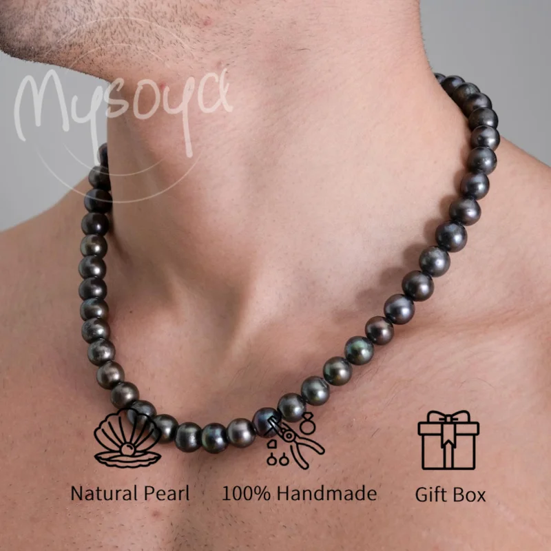 

Ожерелье MYSOYA из черного пресноводного жемчуга 7-8 мм, в подарочной коробке, подарки на день рождения, свадебные украшения, подарки для него/нее