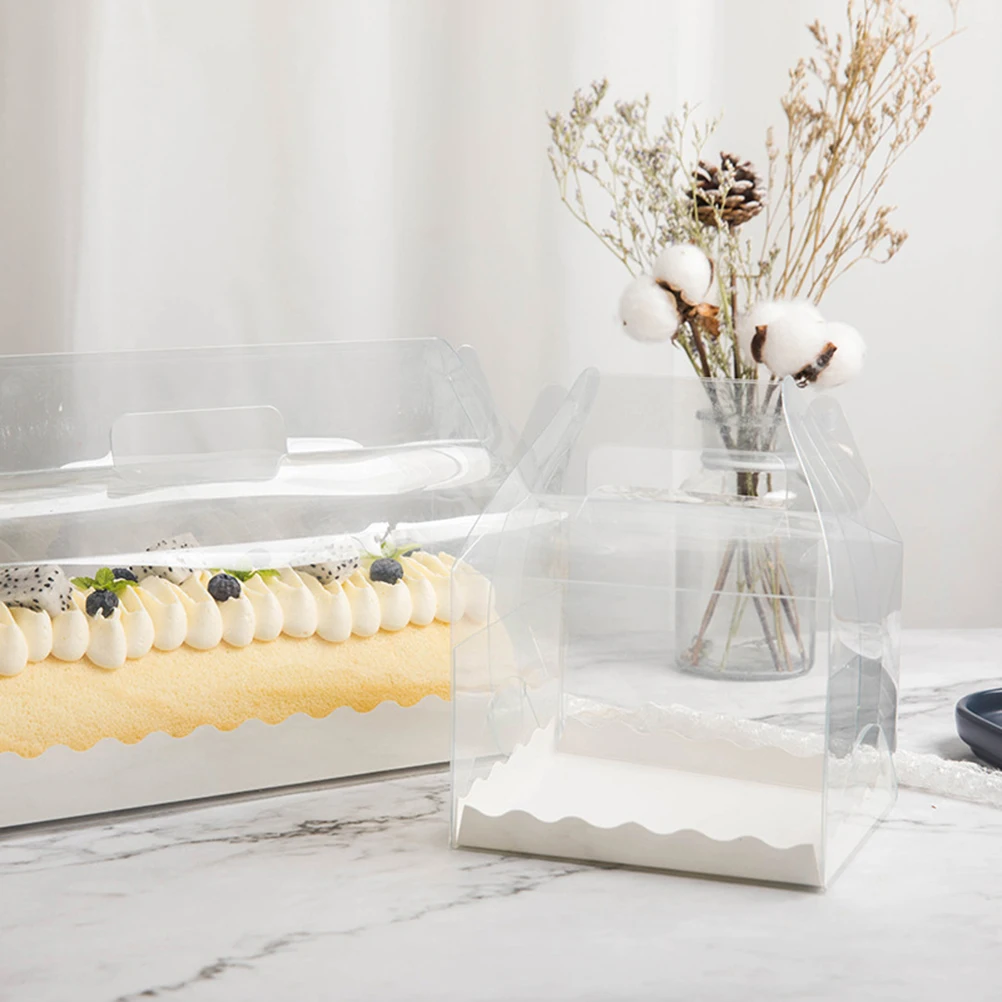 

6pcs Transparent Cake Roll Packaging Boxes Portable Dessert Holders Self-Lock Bottom Easy Assembly Handle For Birthday Wedding