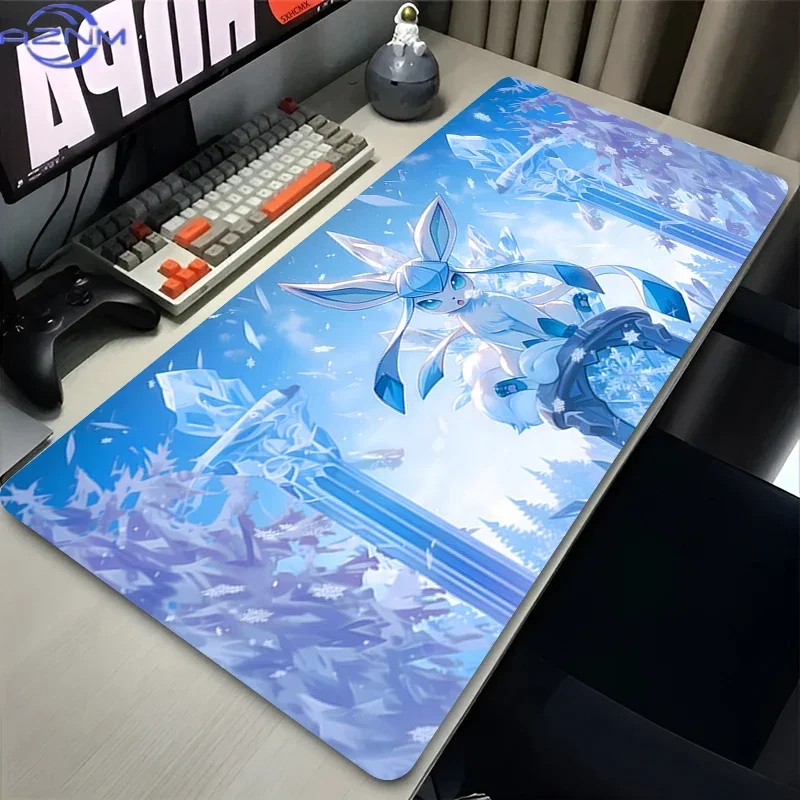 Anime Mouse Pad P-Pokemon Glaceon Kawaii Eevee PC Gamer Desk Mat Keyboard Rug Laptop Accessories Gaming Cabinet
