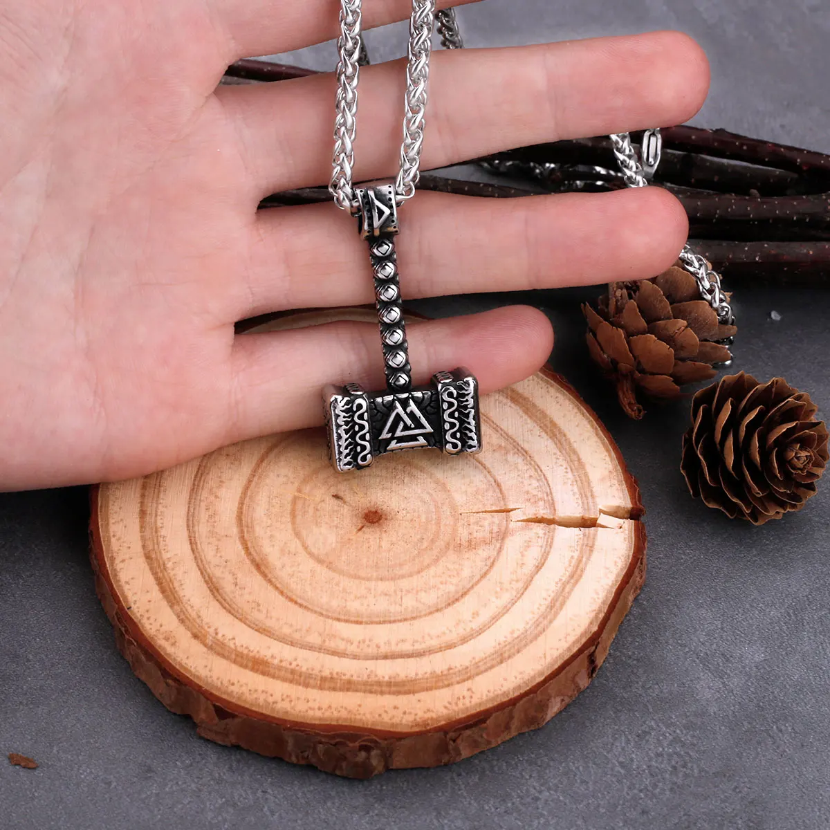 316L Stainless Steel Fashion Trend Nordic Thor Hammer Pendant Necklace Retro Celtic Pirate Men's Jewelry Gift