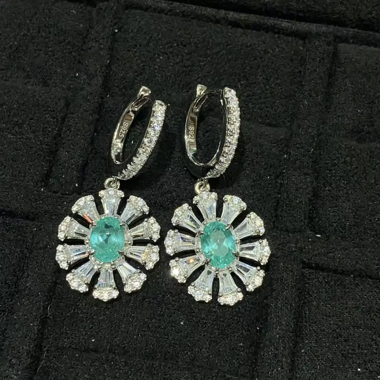 Romantic Lab-Grown Paraiba Tourmaline Sunflower Jewelry Set S925 Silver Fresh Daisy Floral Necklace Ring Earrings Women