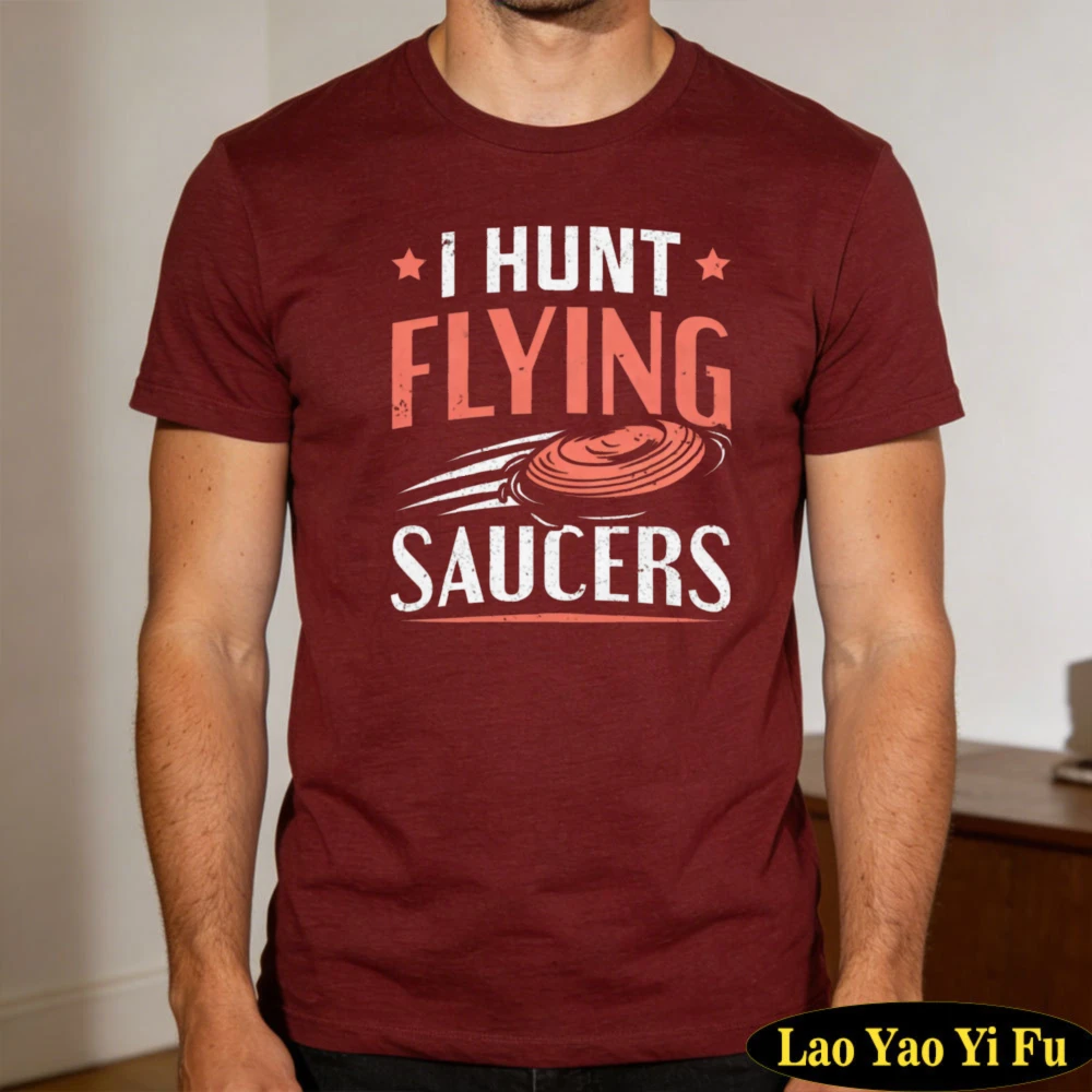 Retro Design Crew Neck Short Sleeve  Shirt I Hunt Flying Saucers Trap Shooting Tee Adult Unisex