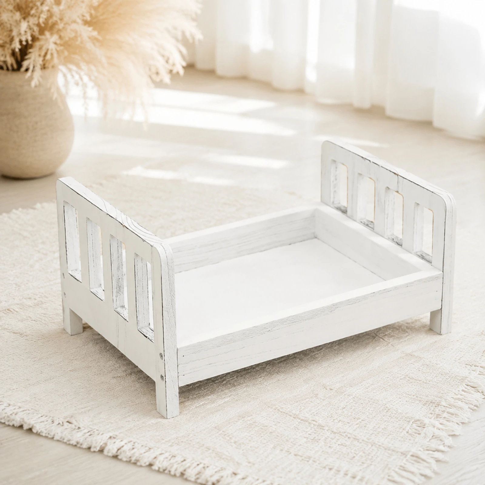 Wooden Baby Photography Prop Bed Vintage Baby Photo Bed with Raised Slatted Ends Compact Timeless for Styled Nursery Scenes