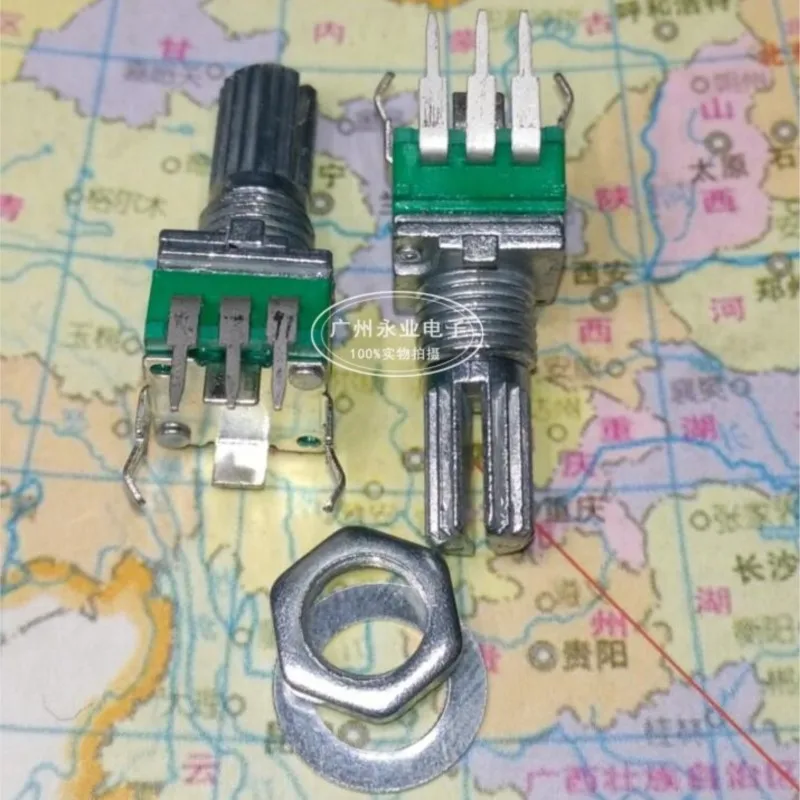 

3 шт. RK097 одиночный вертикальный B10K 3-контактный герметичный потенциометр громкости с изогнутыми ножками, длина вала цветка, ручка 15 мм