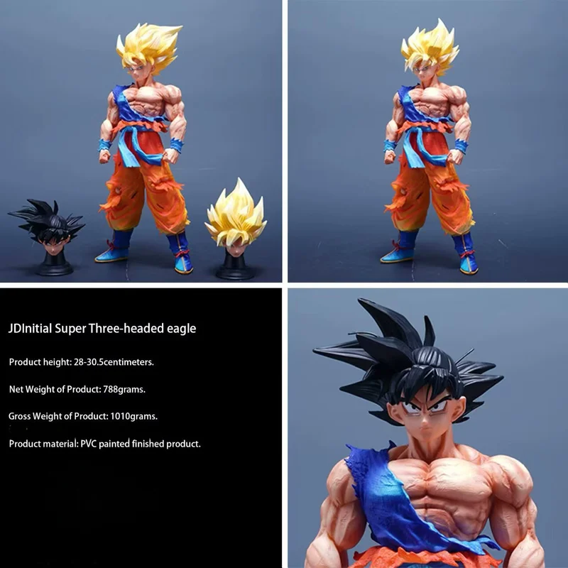 Anime Dragon Ball Neuerscheinung Dreiköpfige Statue JD Super Saiyan Goku Actionfigur Super Saiyan Ornament Geburtstagsgeschenk