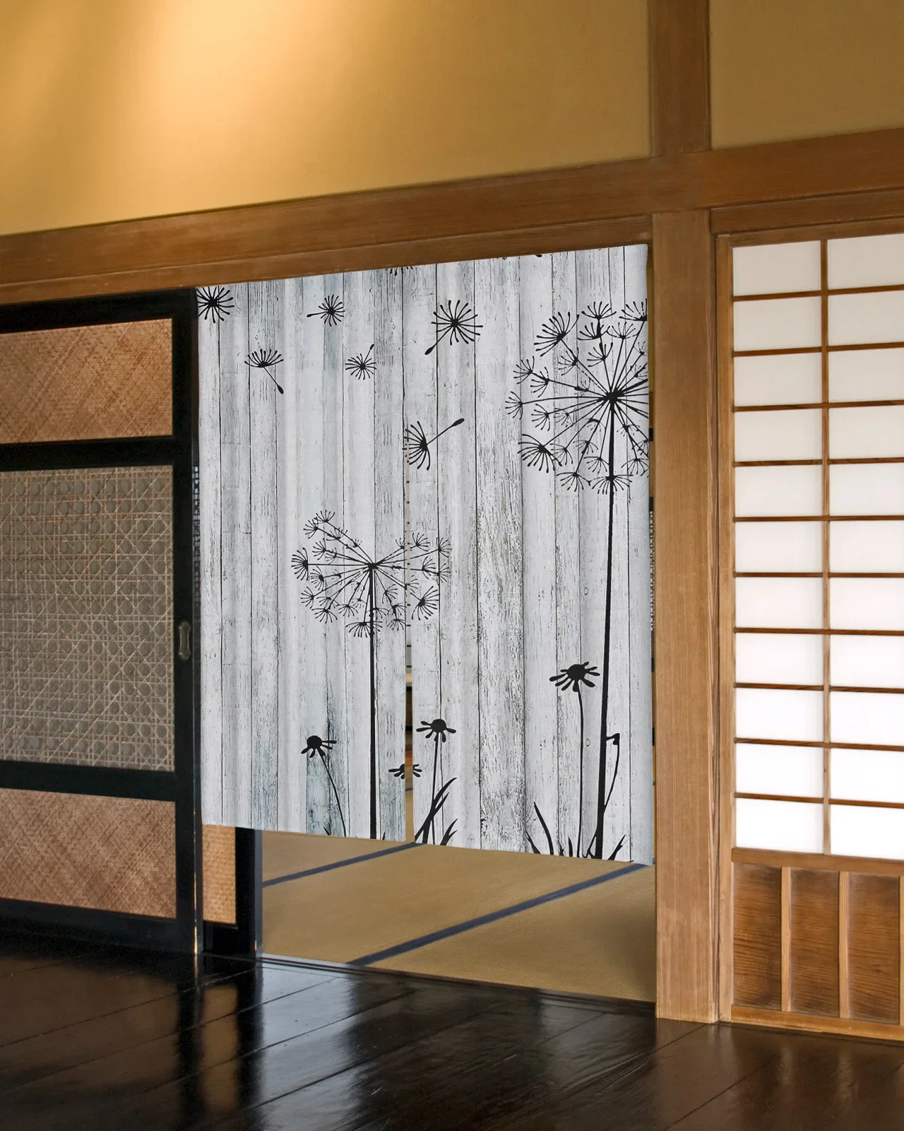 فراشة الزهور نبات الهندباء ستارة الباب النمط الياباني المطبخ التقسيم الستار الستائر مدخل معلق نصف الستائر #3