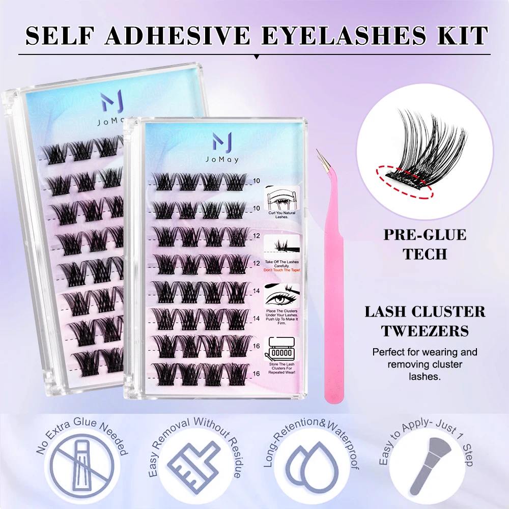 JOMAY Self Adhesive Eyelashes Clusters Press on Lashes No Glue Needed Soft Lash Clusters DIY Glue-free Self-adhesive Eyelash