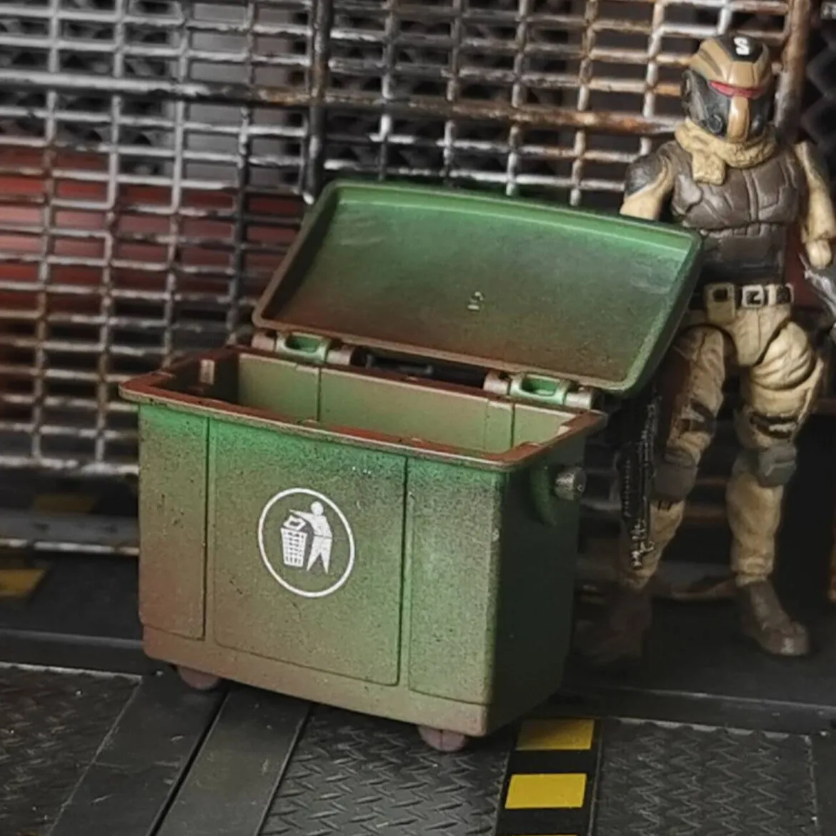 Diorama-modelo de cubo de basura, modelo de contenedor de saneamiento antiguo, juego de guerra, accesorios de escena de garaje, modelo