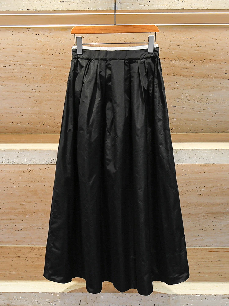 

High Waist Bla Asymmetrical Skirt Commute Casual Long Sle Hepburn A-Line Midi Skirt Polyester Fiber Gathered Skirt