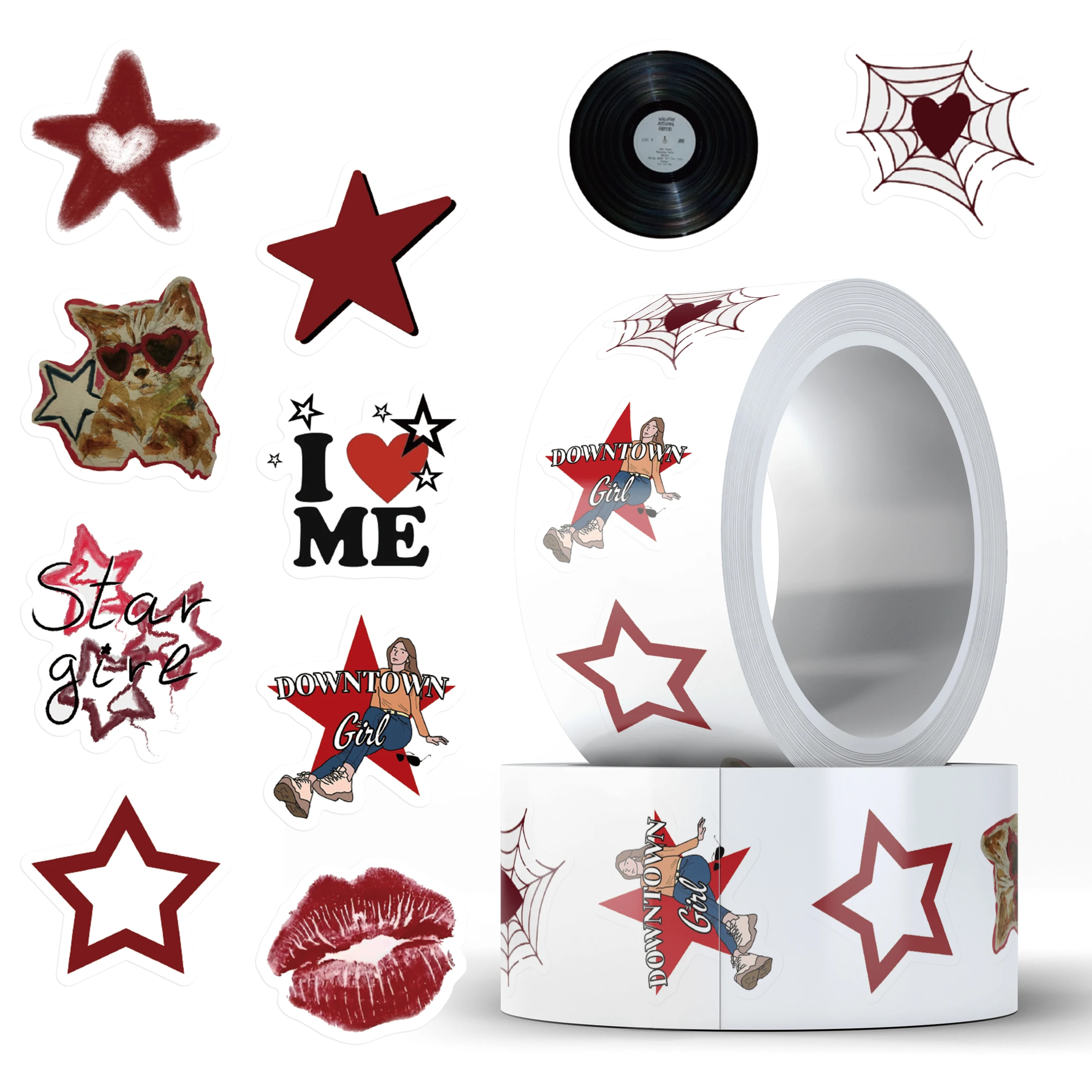 

500pcs/roll Retro Romance Lips Stars Downtown 90s 00s Y2K Stickers For Luggage Laptop Guitar Phone Vinyl Decals (10 Patterns)