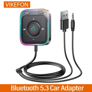 VIKEFON 블루투스 5.3 차량용 어댑터, 향상된 듀얼 마이크, ENC 노이즈 캔슬링, 3.5mm AUX 어댑터, 블루투스 무선 리시버 어댑터