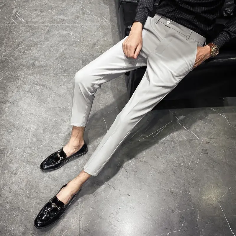 Draped Fluid Black Men\'s Summer Pants Solid Color Male Suit Trousers New in Elegant Slacks Formal Cheap Fabric Tailoring 2024 Up