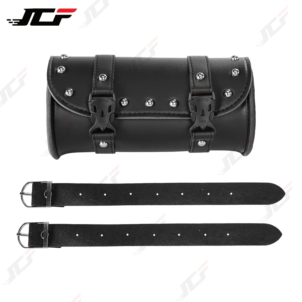 Motorcycle Bags Black Pu Leather Motorbike Tool Bag Front Fork Handlebar Saddlebag Roll Barrel Racing Tail Barrel Storage Bag