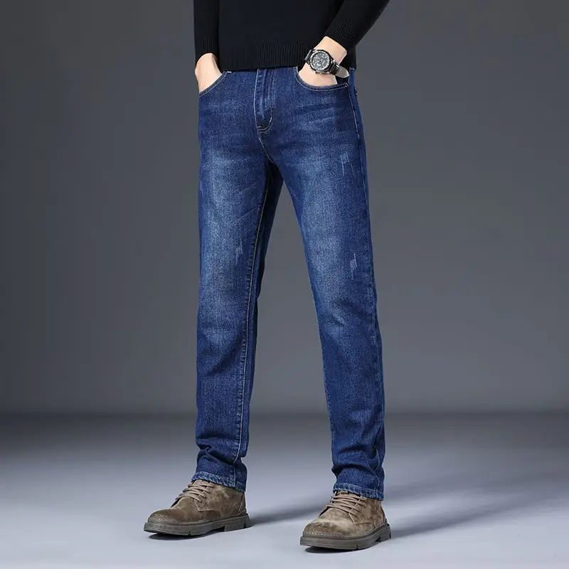 Moda nova masculina baggy calças jeans de alta qualidade outono inverno em linha reta negócios coreano calças formais clássico jeans