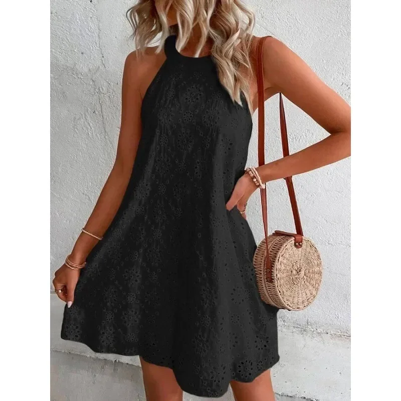 

Vintage Sleeveless Backless Min Dress Women Solid Color Casual Mini Dresses Summer Y2K Outfit Streetwear Loose Bohemian Robe 원피스