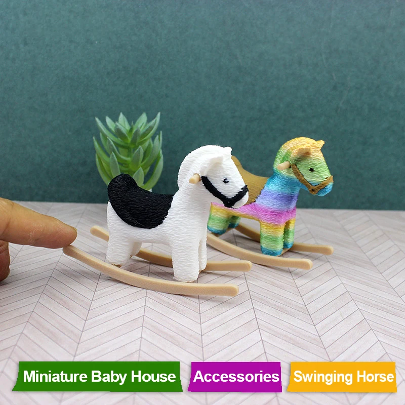 1/12 Dollhouse Mini Trojan Horse Rocking Horse Chair Doll House Furniture Decoration Dollhouse Micro Scene Ornament Kid Toys