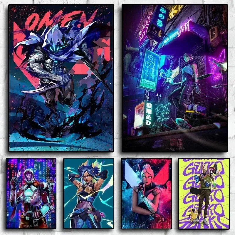 Póster de Valorant de juego en línea de Anime, pintura en lienzo de neón, arte de pared, decoración de sala de juegos Kawaii, regalo estético para jugadores de Reyna Jett
