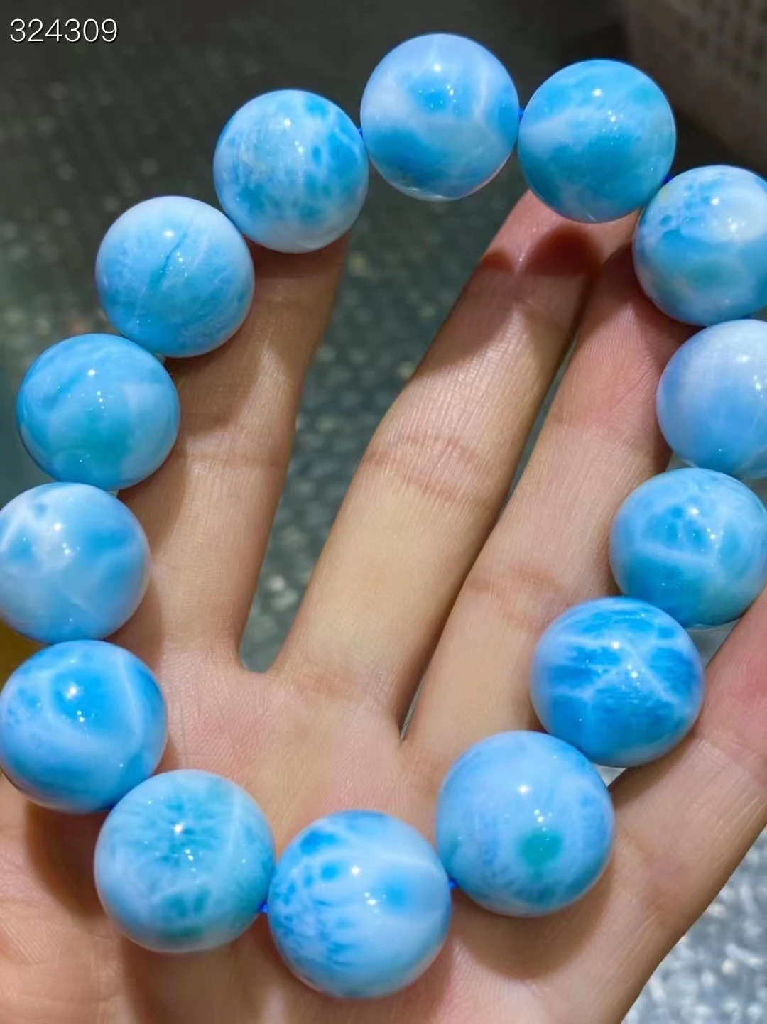 

Natural Blue Larimar Gemstone Round Beads Bracelet 16mm Pattern Jewelry Blue Larimar Women Men AAAAAAA