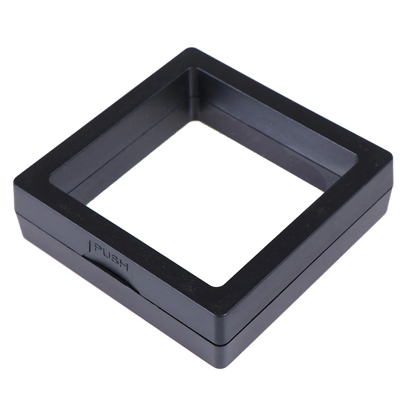 70*70mm Black 3D floating jewelry coin display frame holder box case w/ stand