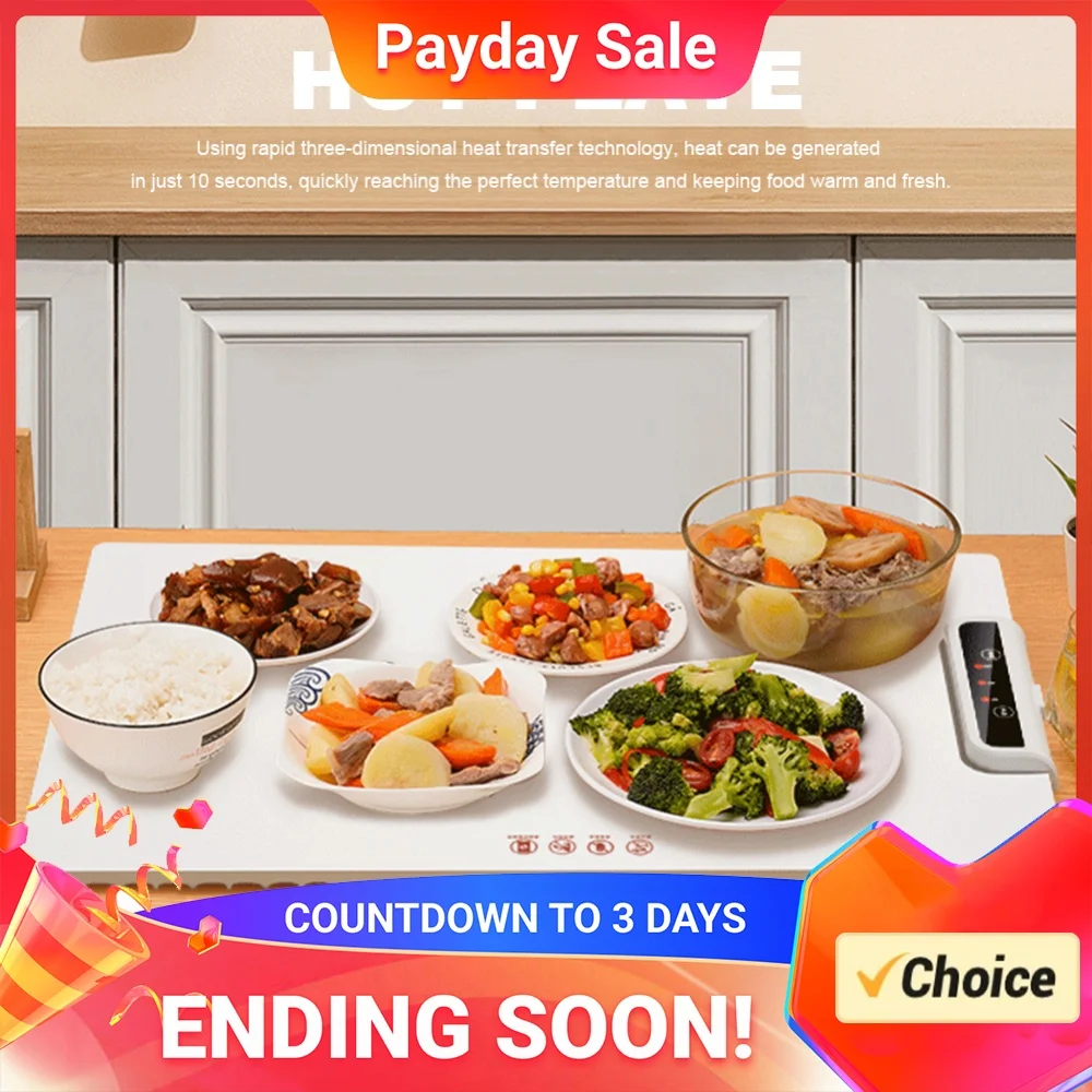 Electric Heating Tray with Adjustable Temperature Hot Plate Placemat Silicone Fast Heating for Parties Family Gatherings