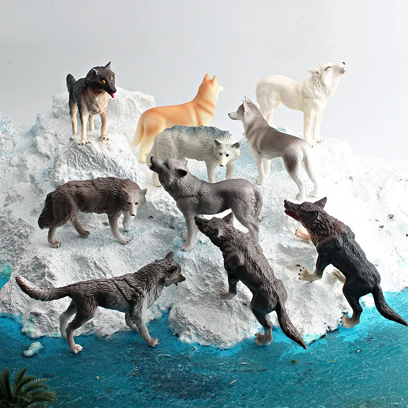 Simulation Wildlife Animals Wolf Model Action Figures Ornament Decoration Miniacture Siberian Husky Figurines Kid Education Toys