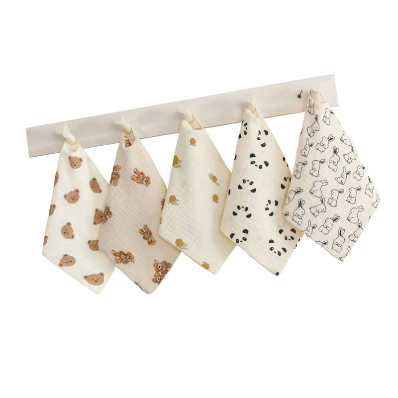 5PCS Cotton Handkerchief Face Towel 4-Layer Gentle and Absorbent Drooling Bib Mouth Wipe Cloth for Bathing and Feeding