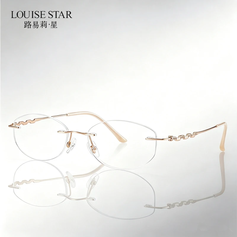 Customized prescription frameless pure titanium female cat eye glasses photochromic anti blue light vegan myopia