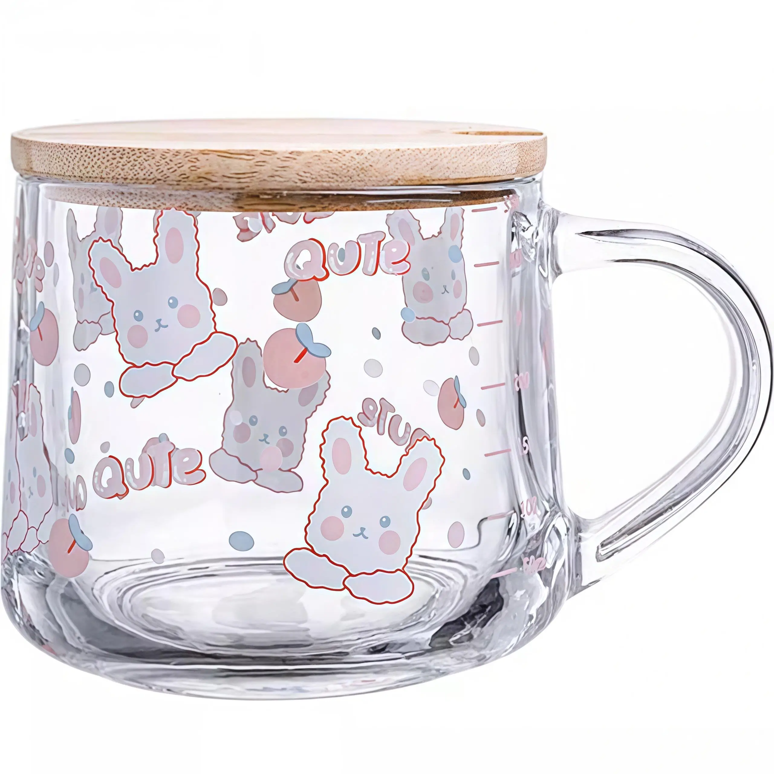 Cute Glass Milk Cup with Scale for Breakfast Microwave Safe Children's Oats Cup Heatable Milk Measurement Cup Japanese Style