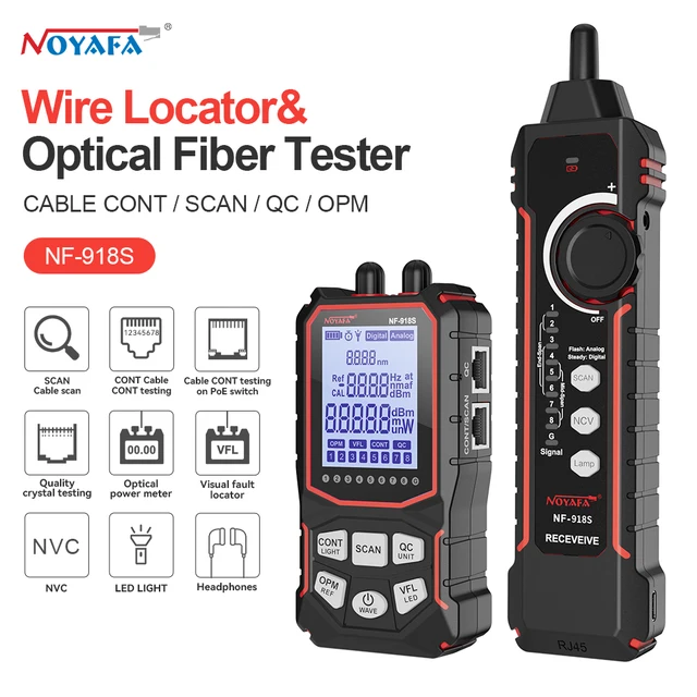 NOYAFA NF-918S Tester kabli sieciowych Red Light Pen Wire Tracer z optycznym miernikiem mocy POE Check Wiremap Crimp Line Finder