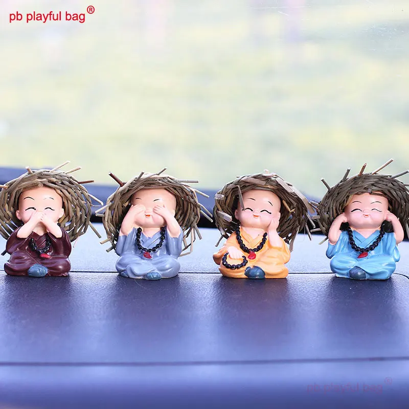 4pcs Handmade Straw Hat Buddha Beads Creative Four Little Monk Doll Mini Action Figure Cartoon Cute Doll Christmas Gifts HG215