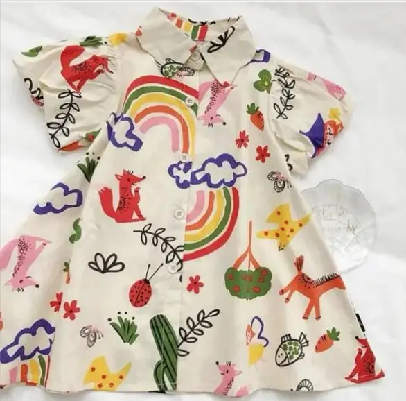 Summer Toddler Kid Baby Girl Dress Clothes Short Sleeve Rainbow Graffiti Print T-shirt Dress Fashion Infant Outfit for 2-8y