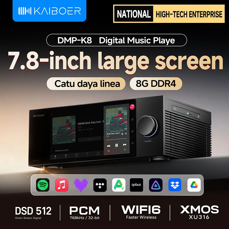 Kaiboer DMP-K8 Digital Media Player Transport Built-in CD Drive 8GB+64GB ARM 2.0GHz Processor 768kHz/32bit DSD512 UHD Streamer