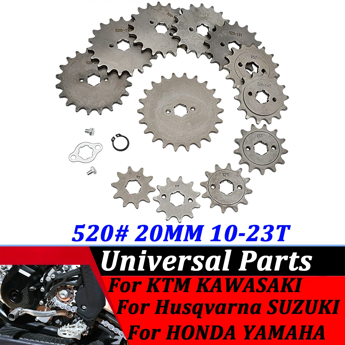 

520# Chain 20mm 10T 11T 12 13 14 15 16 17 18 19 20 21 22 23T Teeth For 50cc to 125cc Off-road Bicycle ATV Front Engine Sprocket
